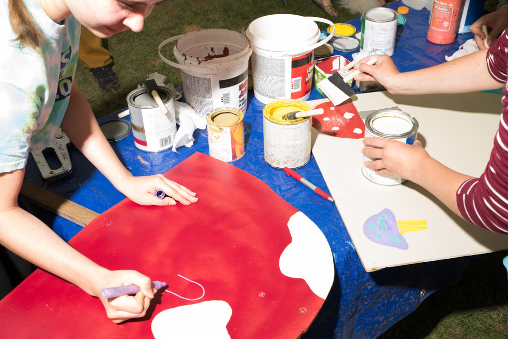 Children making a mushroom craft project