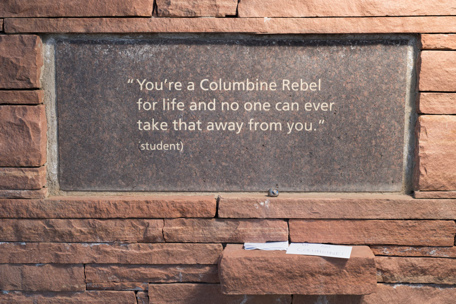 A panel with a quote at the Columbine Memorial