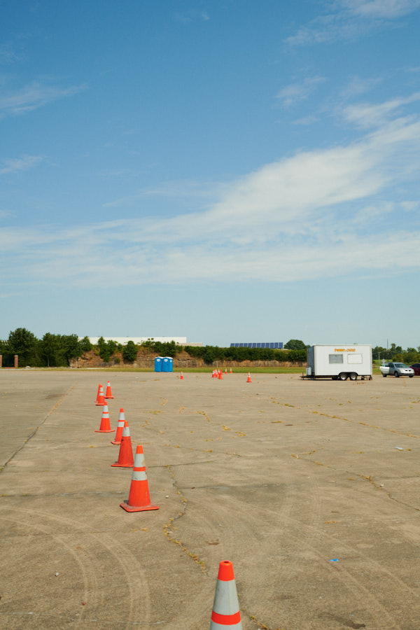 Cones set up in a parking lot