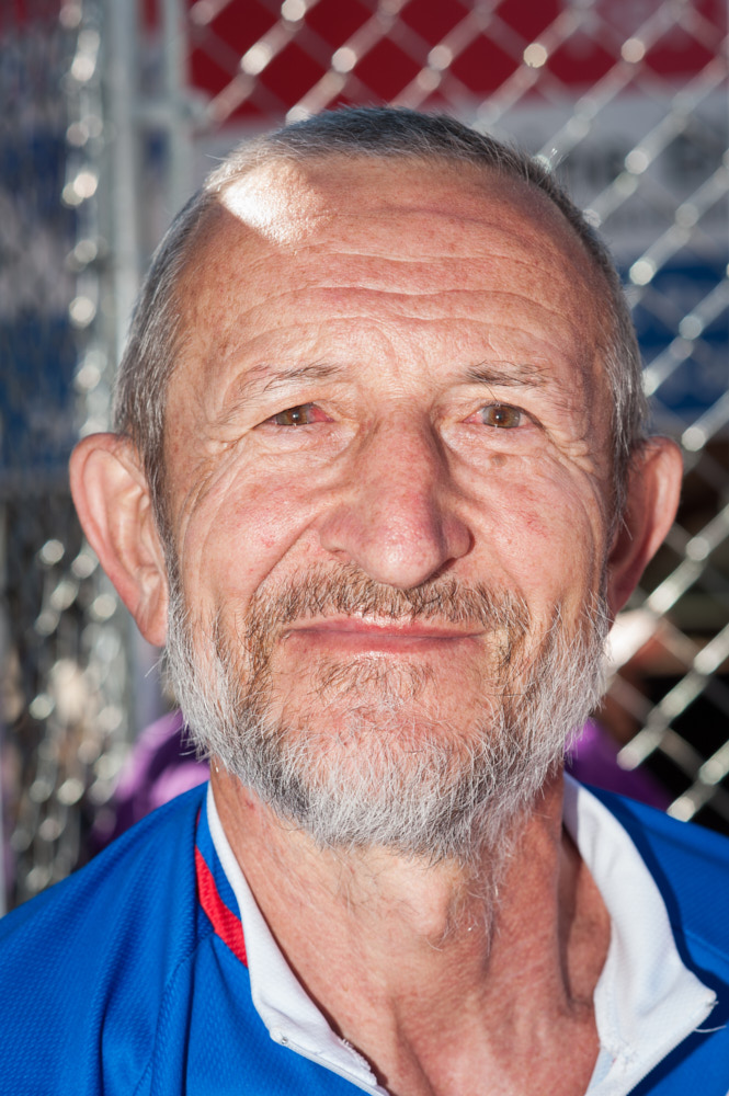 Headshot of an elderly racer