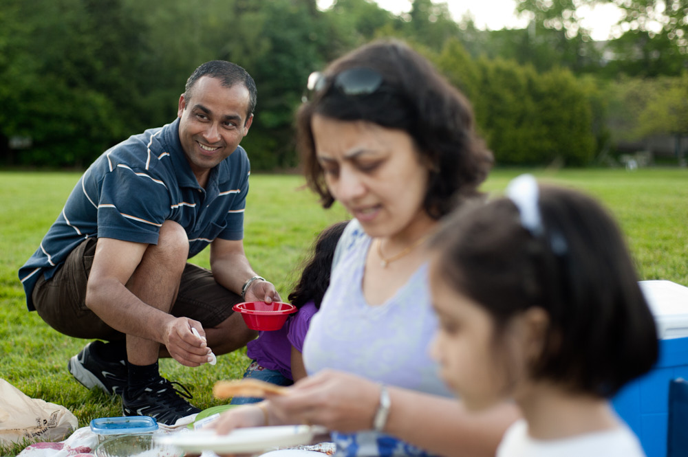 A family having a picnic in a park