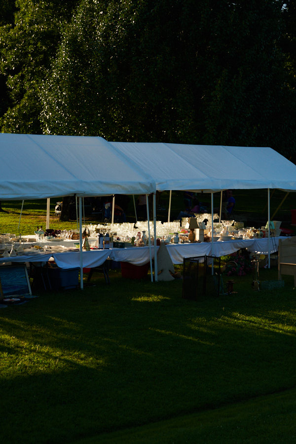Glass products for sale under a tent