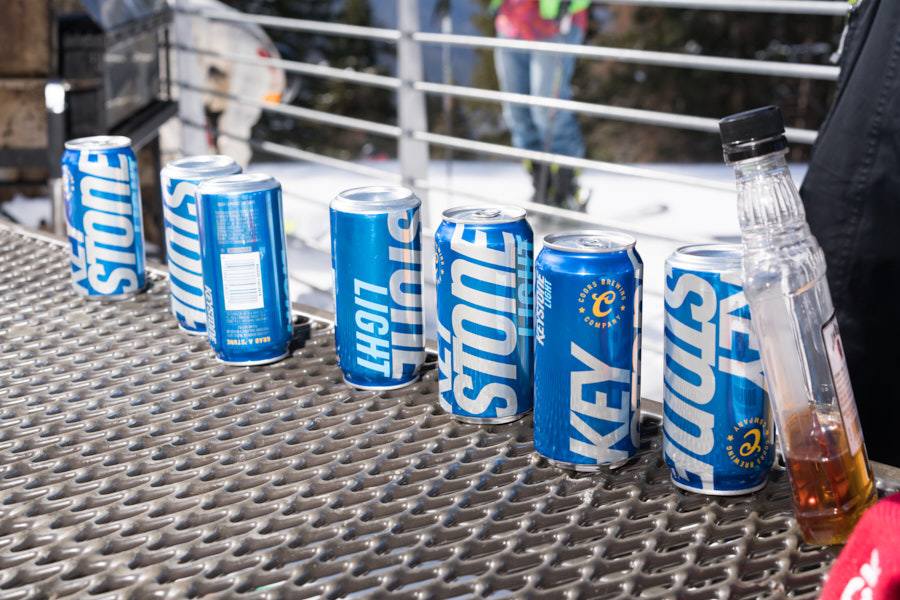 Keystone Light beer cans on top of the mountain