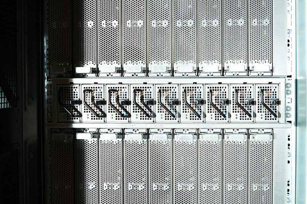 A rack of nodes inside a supercomputer