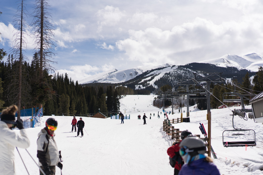 Skiers at the base of Breckenridge Resort