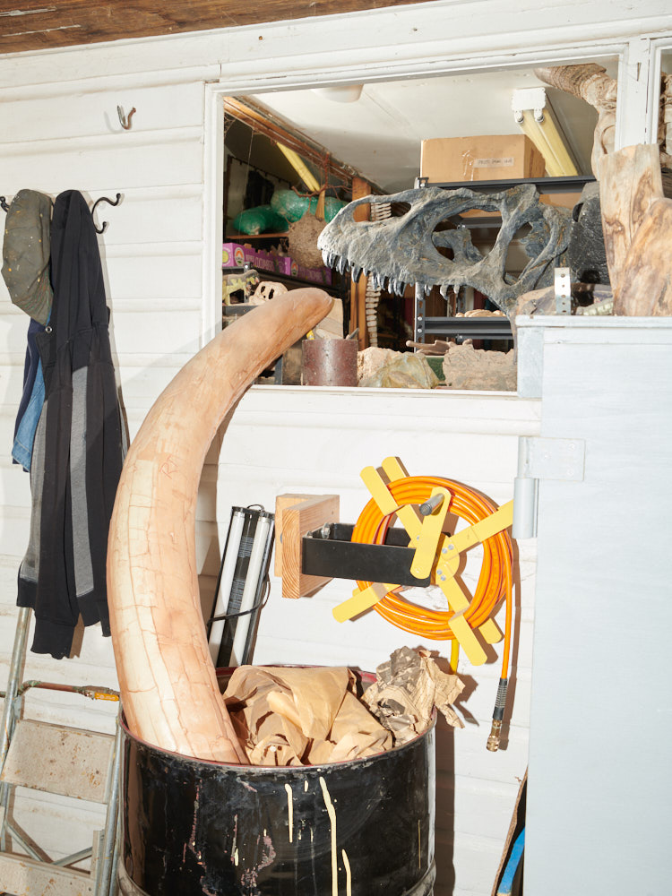 Replica fossils in a trash can