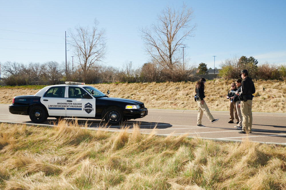 Law enforcement students practice a DUI stop
