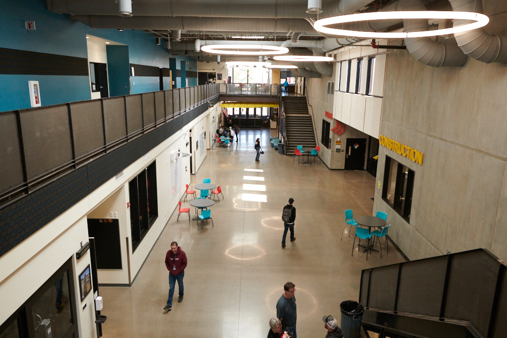 Students walking in a school hallway