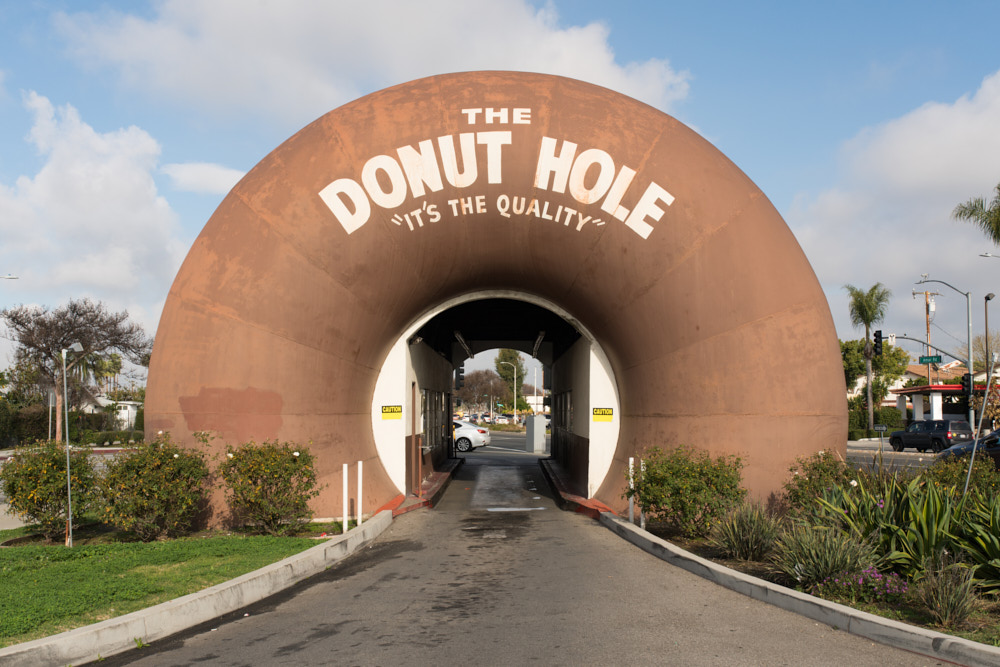 A view into the drive-thru tunnel of The Donut Hole