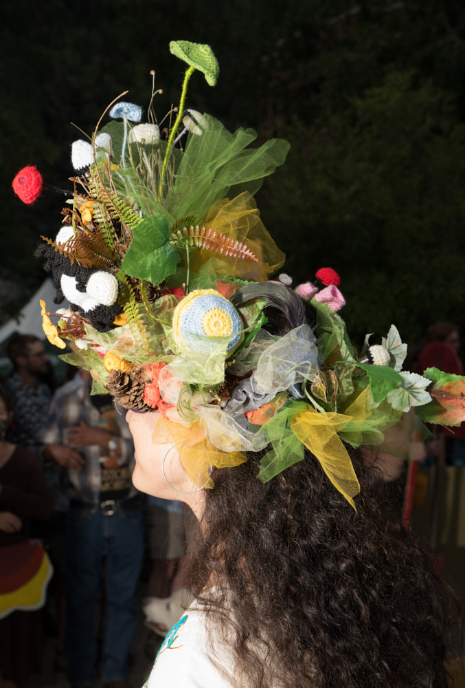 A woman with a mushroom hat