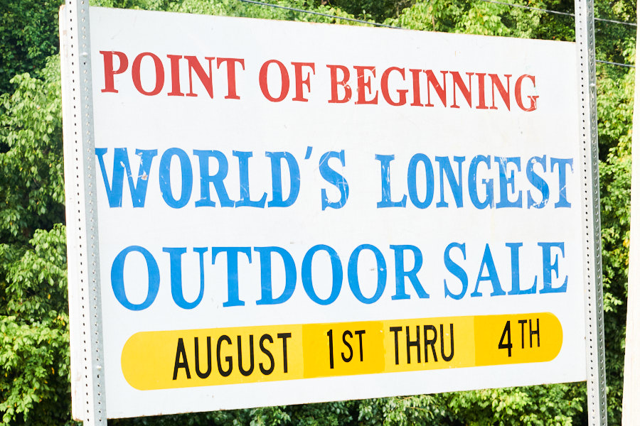 A sign marking the beginning of the World's Longest Yard Sale
